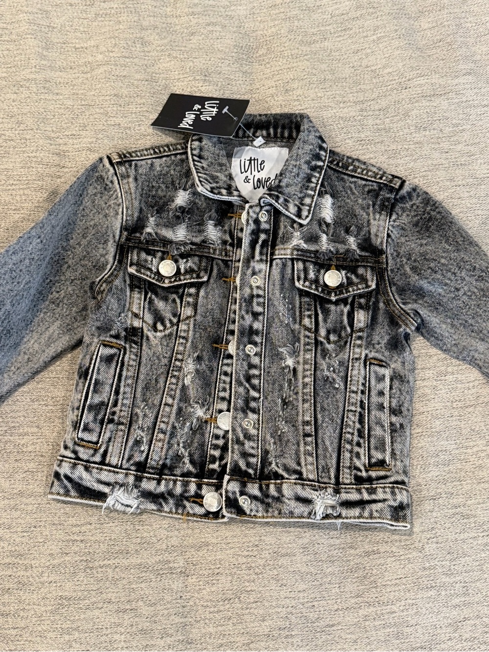 Little & Loved Black Acid-Wash Denim Jacket
